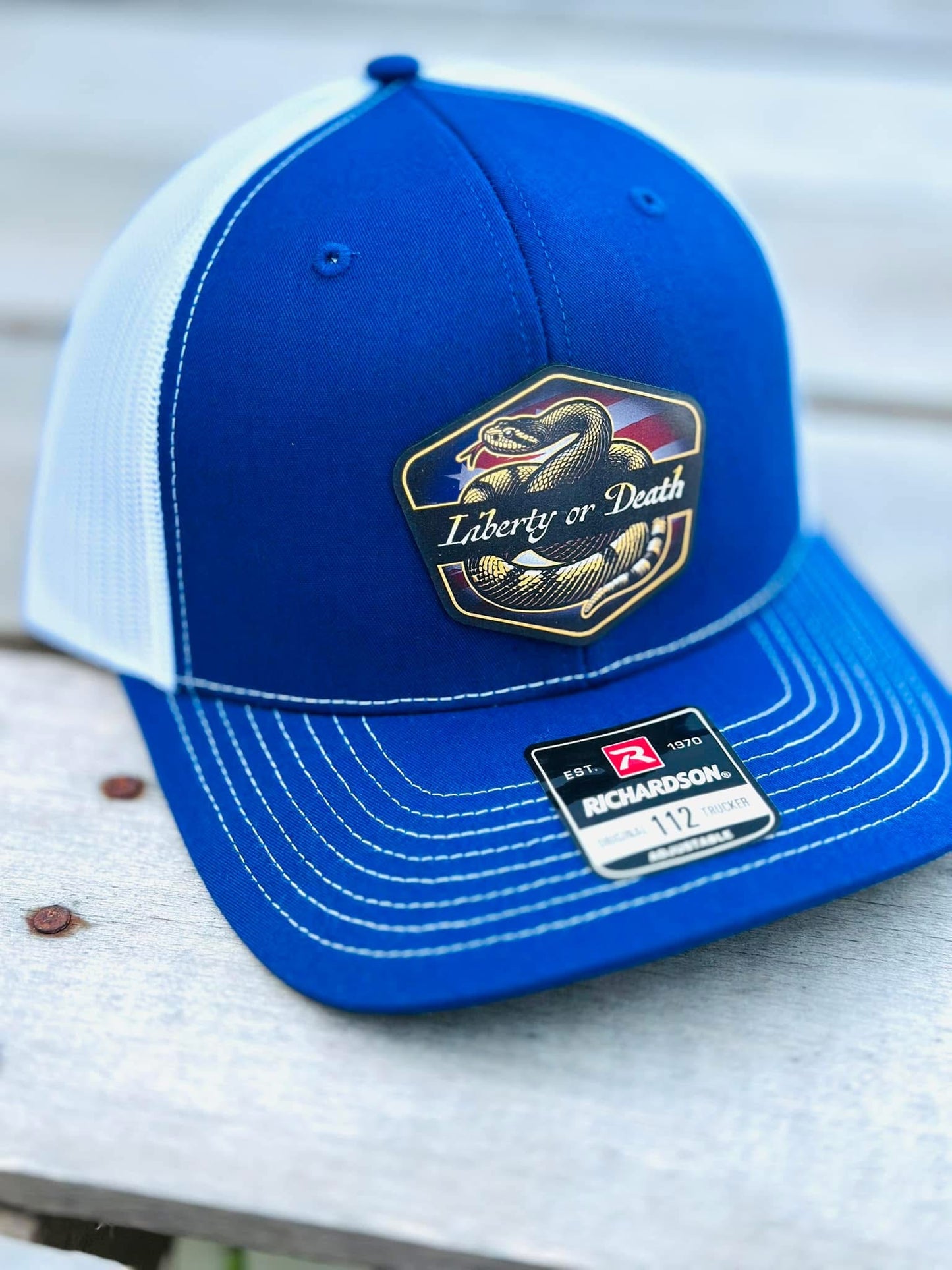 Liberty or Death uv printed patch on a Classic Richardson 112